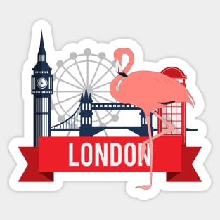 Flamingo in London England Travel Icons Sticker